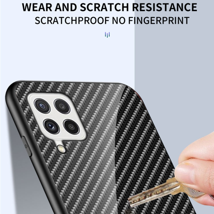 For Samsung Galaxy A22 4G Gradient Carbon Fiber Texture TPU Border Tempered Glass Case