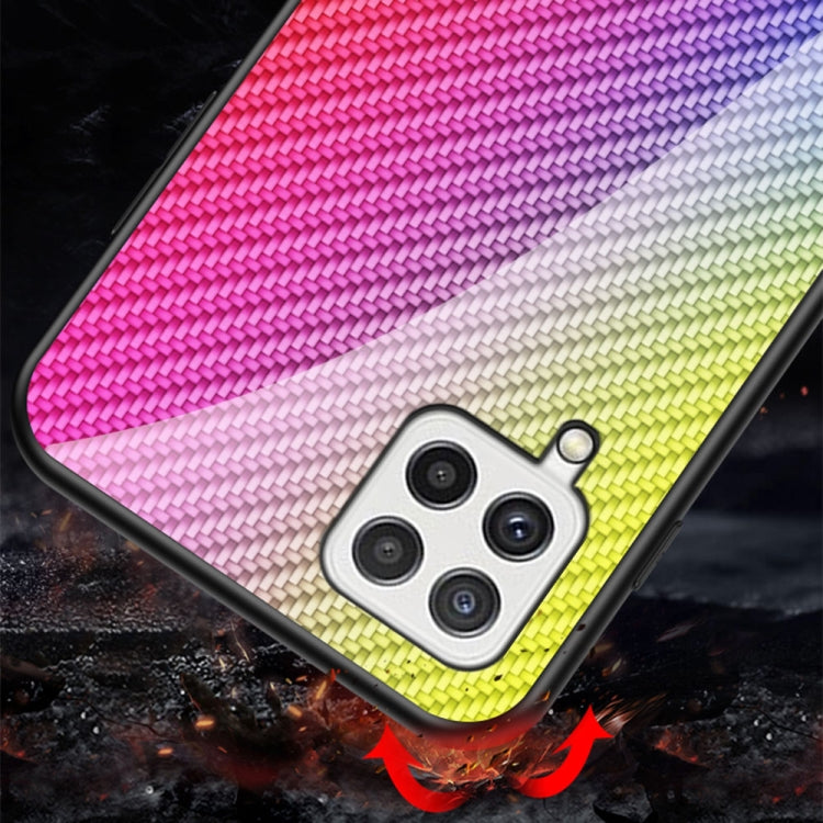 For Samsung Galaxy A22 4G Gradient Carbon Fiber Texture TPU Border Tempered Glass Case