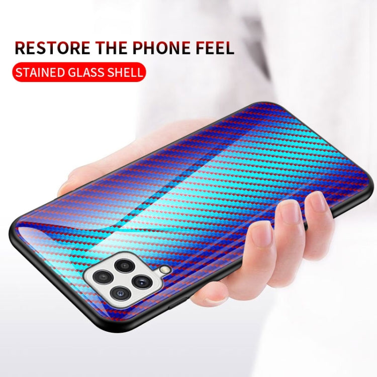 For Samsung Galaxy A22 4G Gradient Carbon Fiber Texture TPU Border Tempered Glass Case
