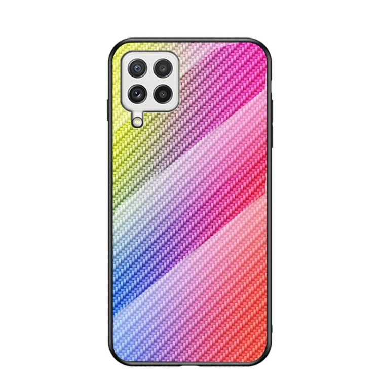 For Samsung Galaxy A22 4G Gradient Carbon Fiber Texture TPU Border Tempered Glass Case