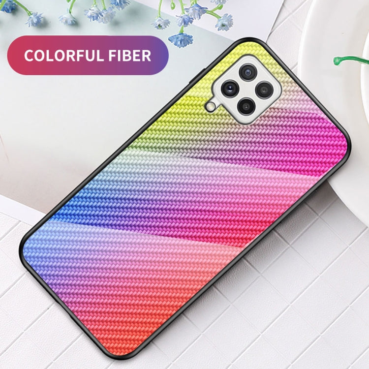 For Samsung Galaxy A22 4G Gradient Carbon Fiber Texture TPU Border Tempered Glass Case