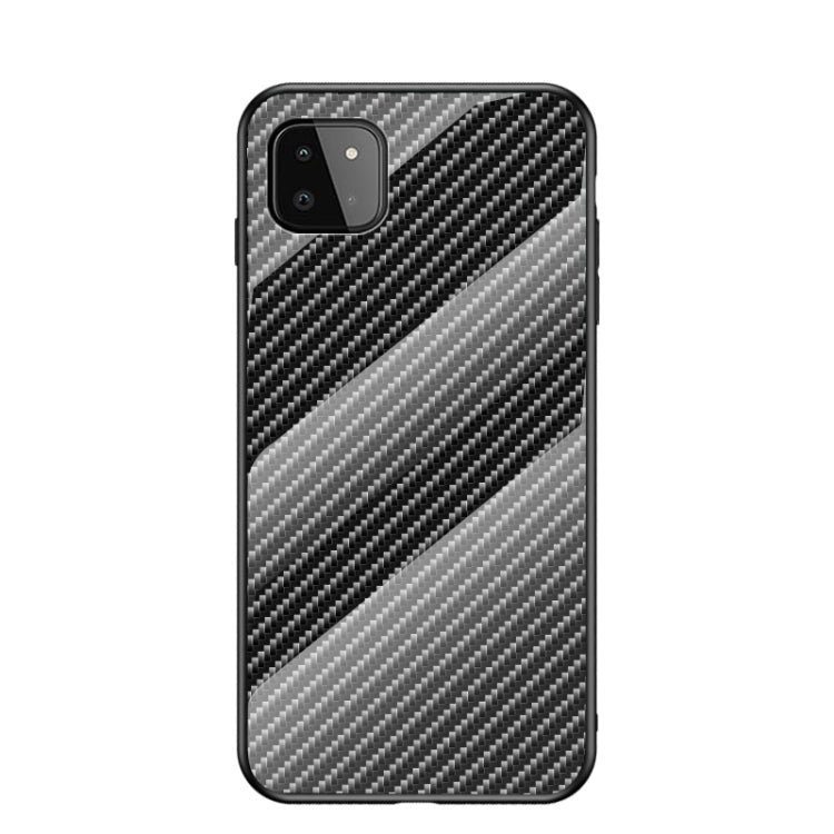 For Samsung Galaxy A22 5G Gradient Carbon Fiber Texture TPU Border Tempered Glass Case