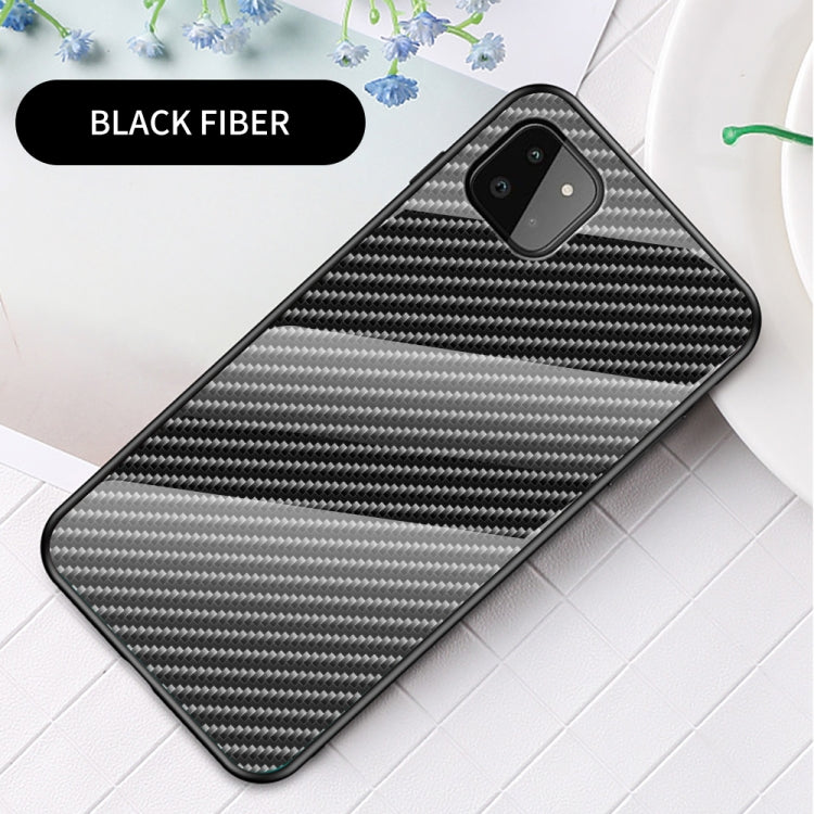 For Samsung Galaxy A22 5G Gradient Carbon Fiber Texture TPU Border Tempered Glass Case