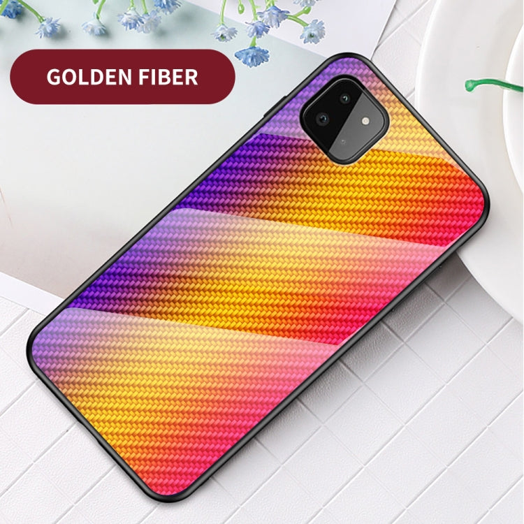 For Samsung Galaxy A22 5G Gradient Carbon Fiber Texture TPU Border Tempered Glass Case