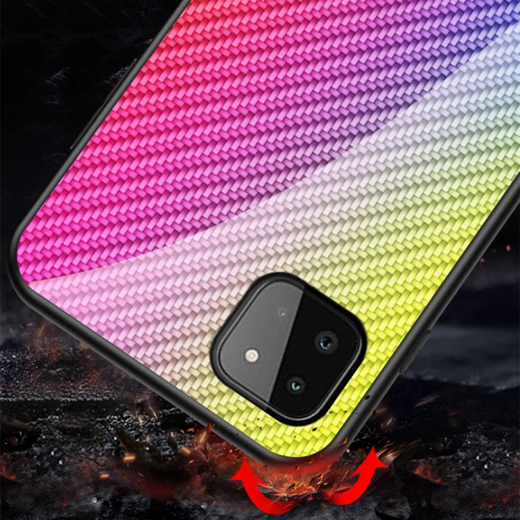 For Samsung Galaxy A22 5G Gradient Carbon Fiber Texture TPU Border Tempered Glass Case