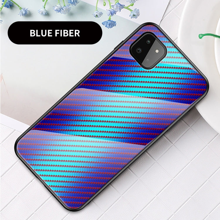 For Samsung Galaxy A22 5G Gradient Carbon Fiber Texture TPU Border Tempered Glass Case