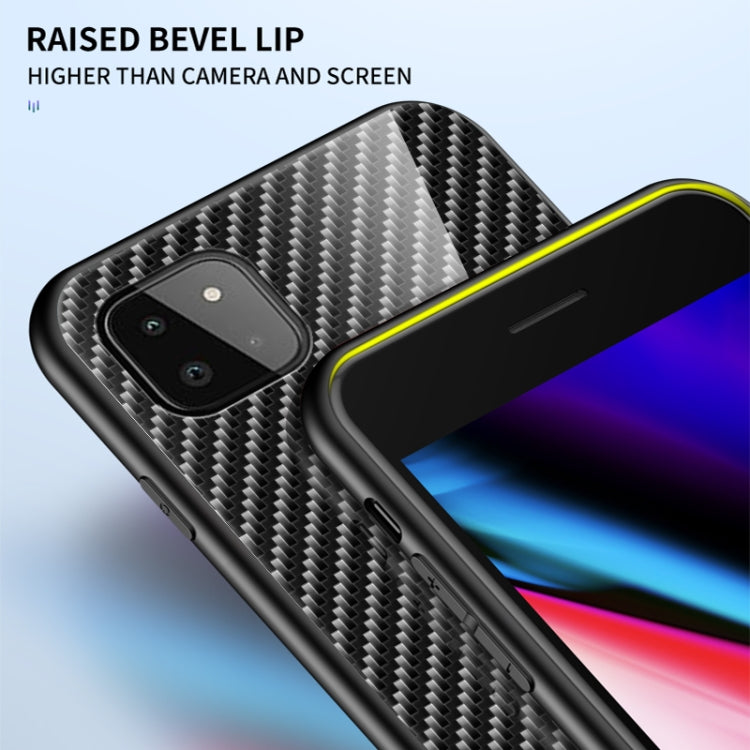 For Samsung Galaxy A22 5G Gradient Carbon Fiber Texture TPU Border Tempered Glass Case