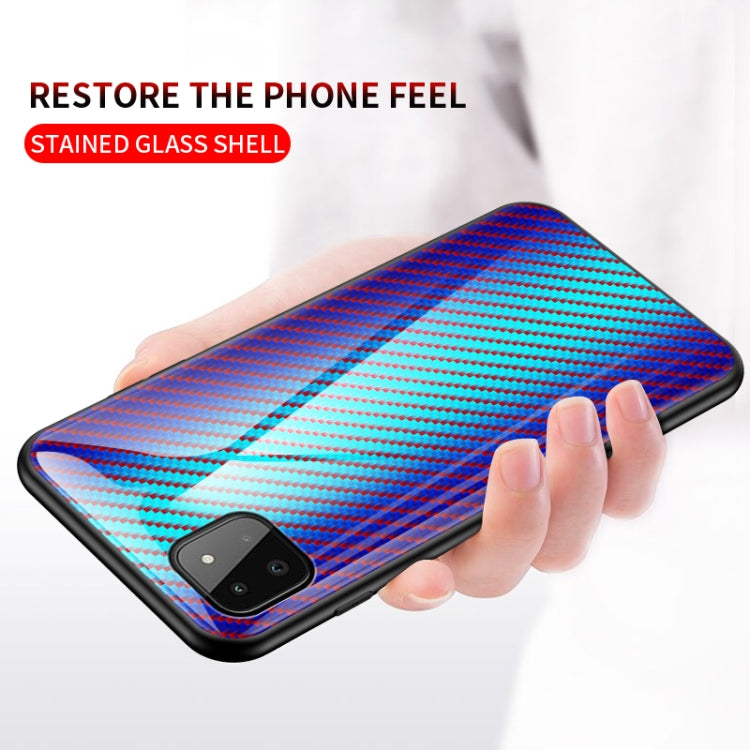 For Samsung Galaxy A22 5G Gradient Carbon Fiber Texture TPU Border Tempered Glass Case
