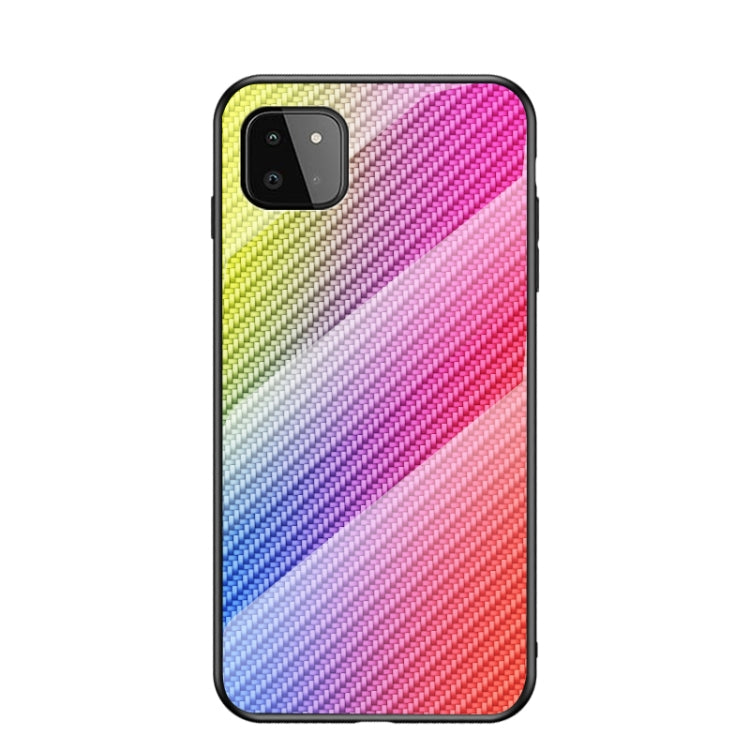 For Samsung Galaxy A22 5G Gradient Carbon Fiber Texture TPU Border Tempered Glass Case