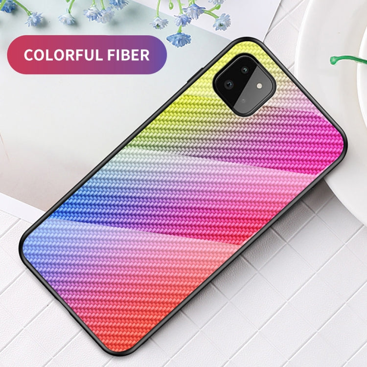 For Samsung Galaxy A22 5G Gradient Carbon Fiber Texture TPU Border Tempered Glass Case