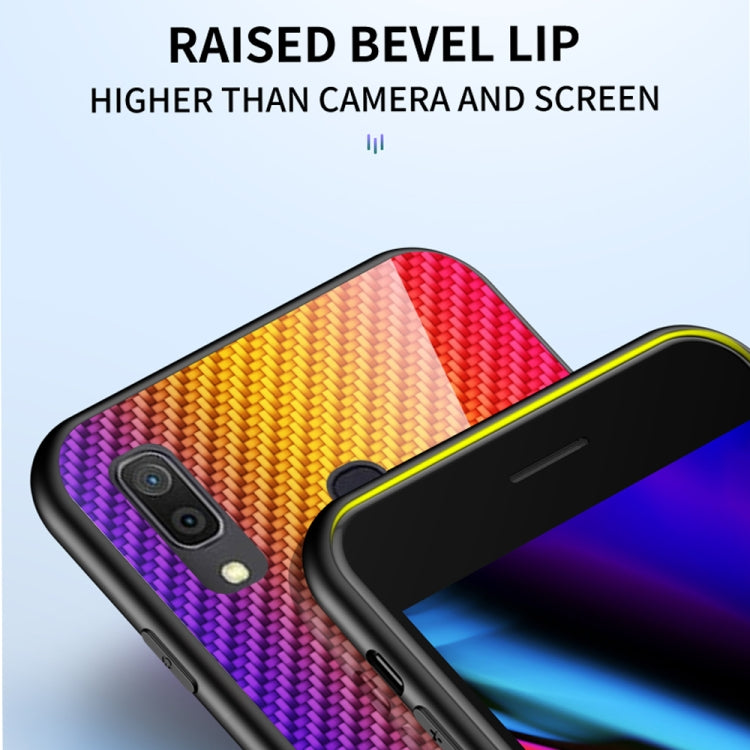 For Samsung Galaxy A30 / A20 Gradient Carbon Fiber Texture TPU Border Tempered Glass Case