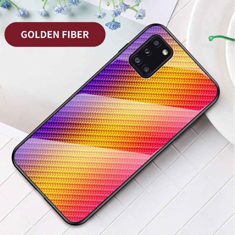 For Samsung Galaxy A31 Gradient Carbon Fiber Texture TPU Border Tempered Glass Case
