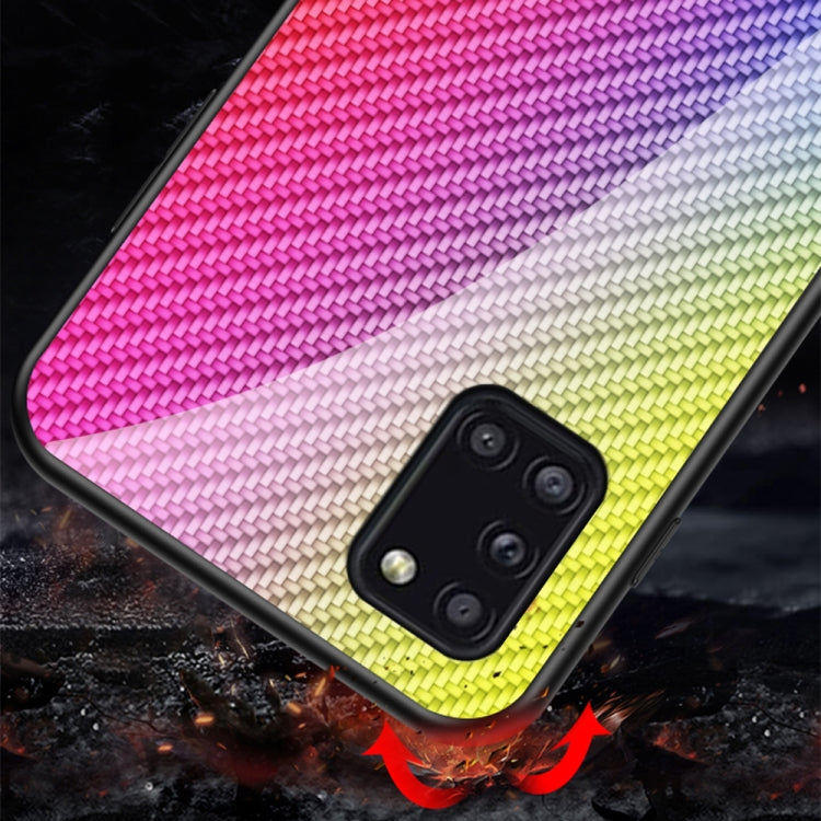 For Samsung Galaxy A31 Gradient Carbon Fiber Texture TPU Border Tempered Glass Case