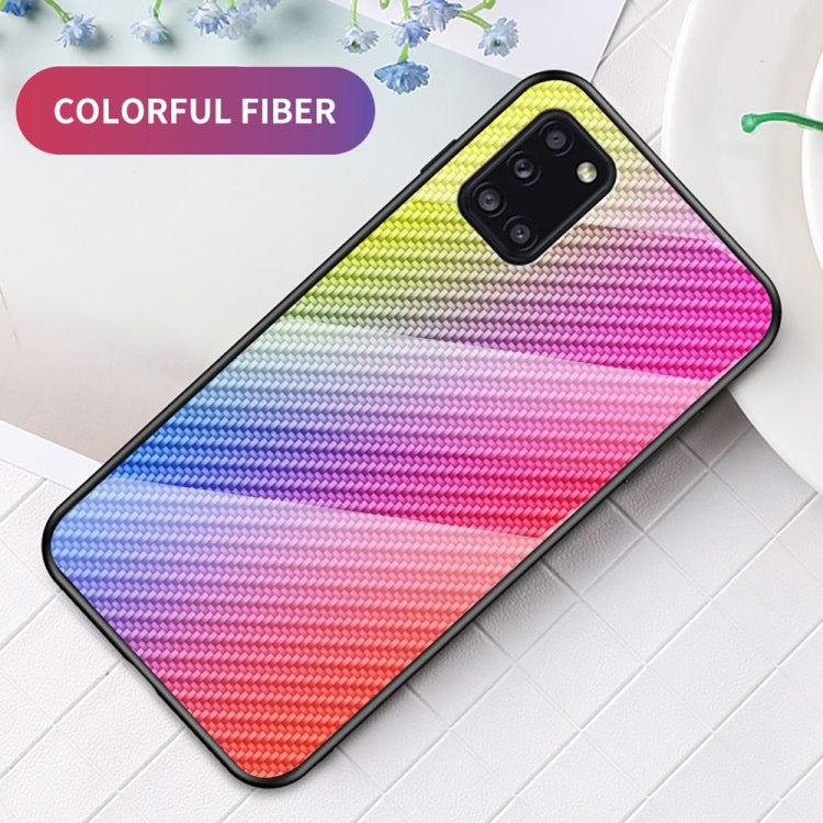 For Samsung Galaxy A31 Gradient Carbon Fiber Texture TPU Border Tempered Glass Case