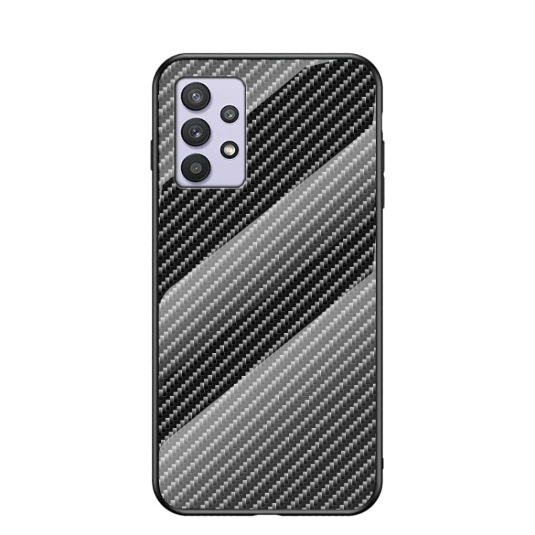 For Samsung Galaxy A32 Gradient Carbon Fiber Texture TPU Border Tempered Glass Case