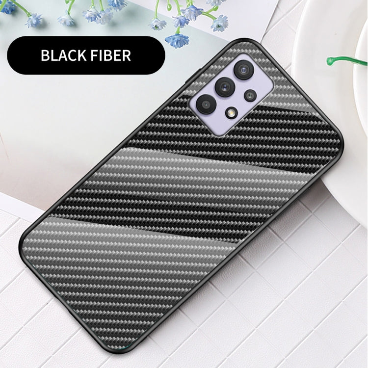 For Samsung Galaxy A32 Gradient Carbon Fiber Texture TPU Border Tempered Glass Case