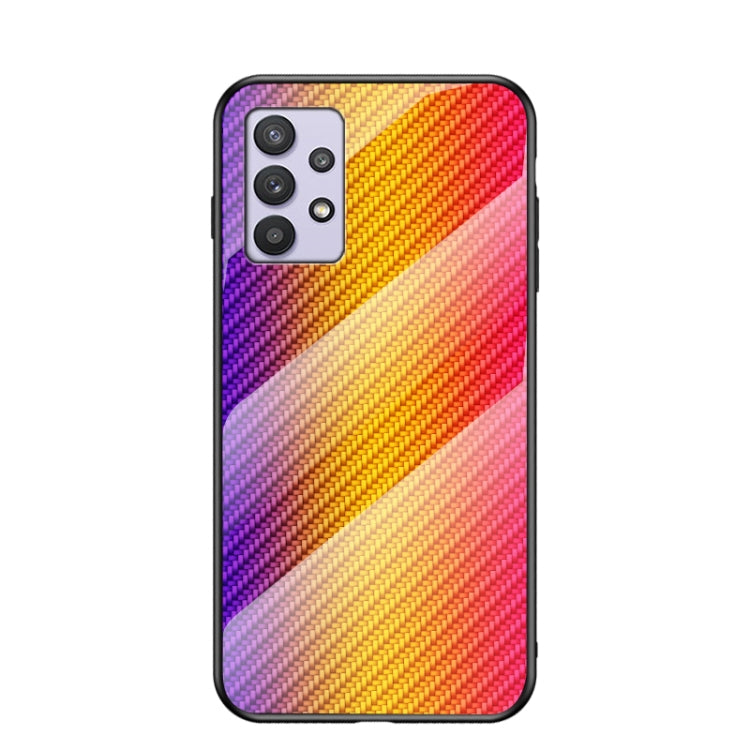 For Samsung Galaxy A32 Gradient Carbon Fiber Texture TPU Border Tempered Glass Case