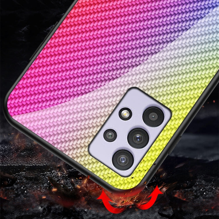 For Samsung Galaxy A32 Gradient Carbon Fiber Texture TPU Border Tempered Glass Case