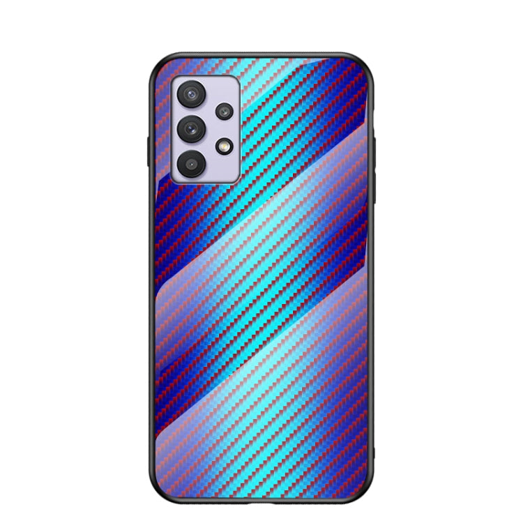 For Samsung Galaxy A32 Gradient Carbon Fiber Texture TPU Border Tempered Glass Case