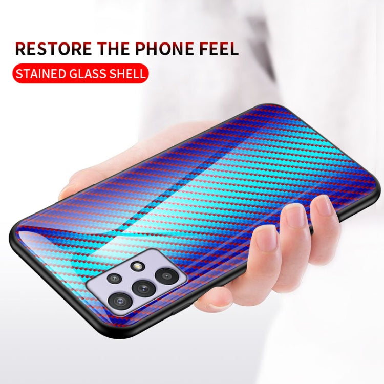 For Samsung Galaxy A32 Gradient Carbon Fiber Texture TPU Border Tempered Glass Case