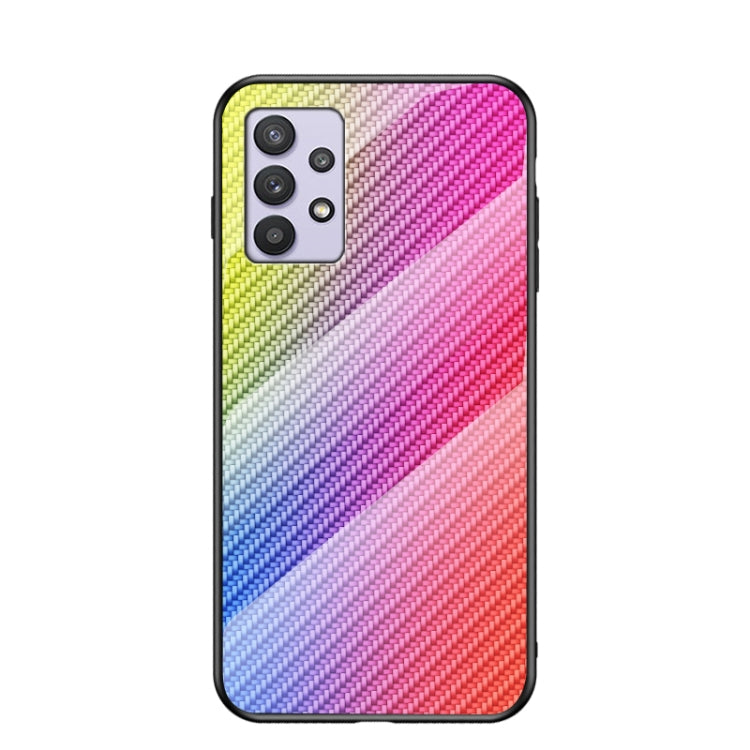 For Samsung Galaxy A32 Gradient Carbon Fiber Texture TPU Border Tempered Glass Case