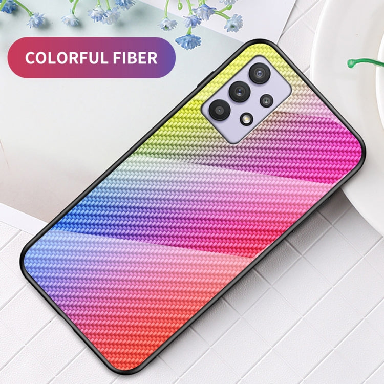 For Samsung Galaxy A32 Gradient Carbon Fiber Texture TPU Border Tempered Glass Case