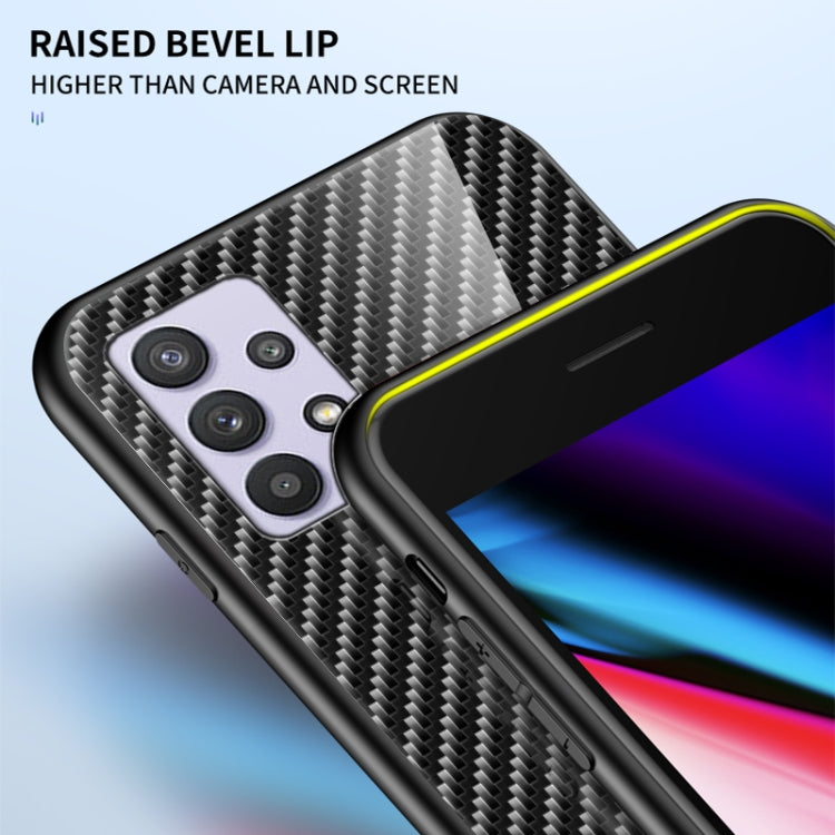 For Samsung Galaxy A32 Gradient Carbon Fiber Texture TPU Border Tempered Glass Case
