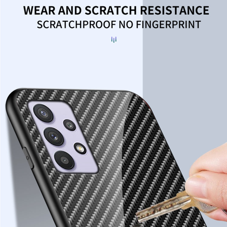 For Samsung Galaxy A32 Gradient Carbon Fiber Texture TPU Border Tempered Glass Case