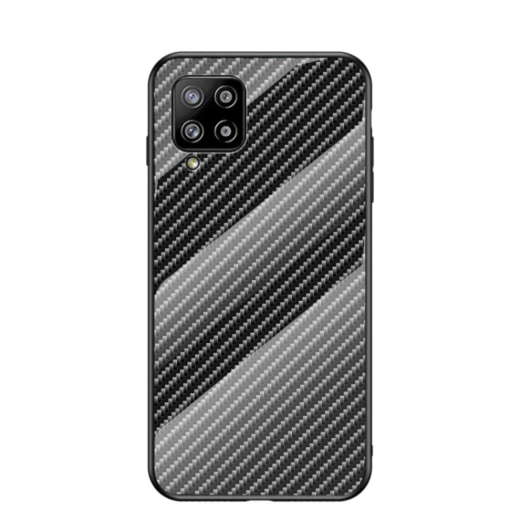 For Samsung Galaxy A42 5G Gradient Carbon Fiber Texture TPU Border Tempered Glass Case