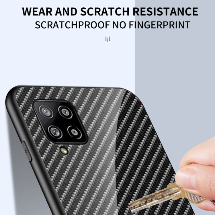 For Samsung Galaxy A42 5G Gradient Carbon Fiber Texture TPU Border Tempered Glass Case