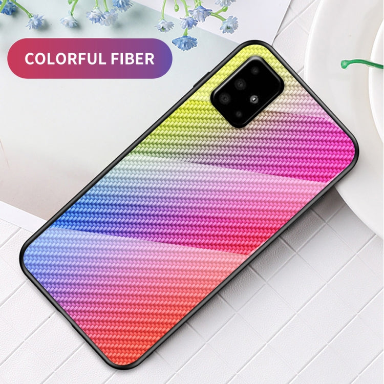 For Samsung Galaxy A51 5G Gradient Carbon Fiber Texture TPU Border Tempered Glass Case