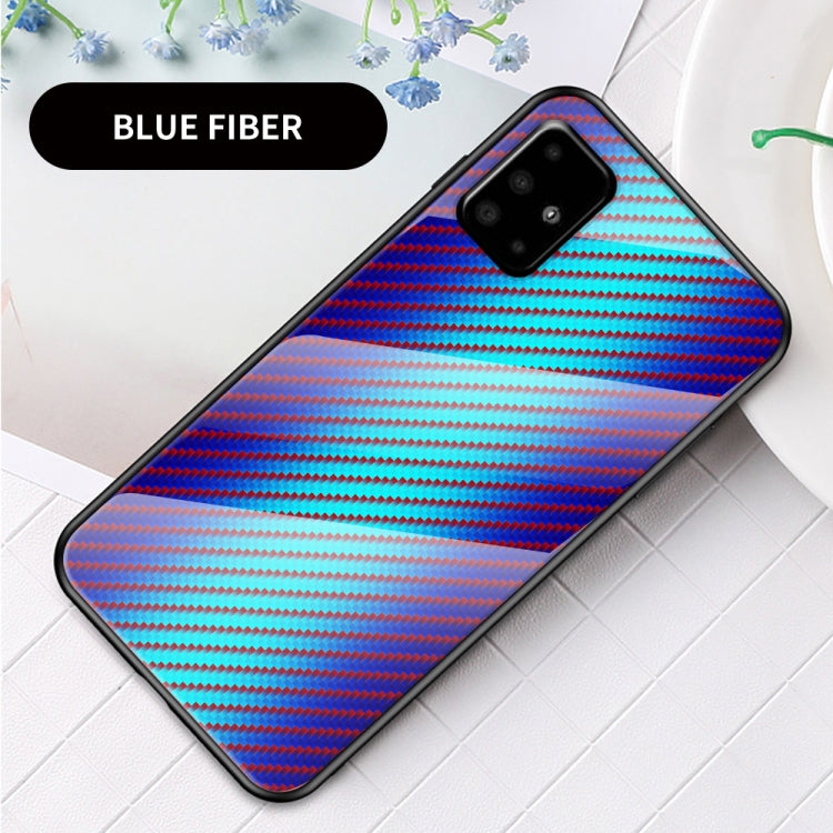 For Samsung Galaxy A51 Gradient Carbon Fiber Texture TPU Border Tempered Glass Case