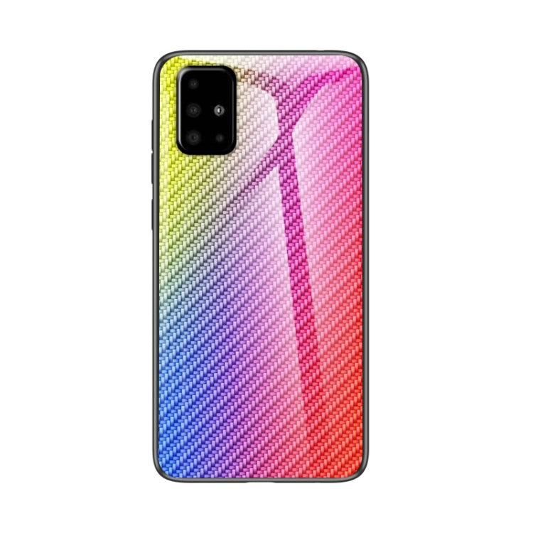 For Samsung Galaxy A51 Gradient Carbon Fiber Texture TPU Border Tempered Glass Case