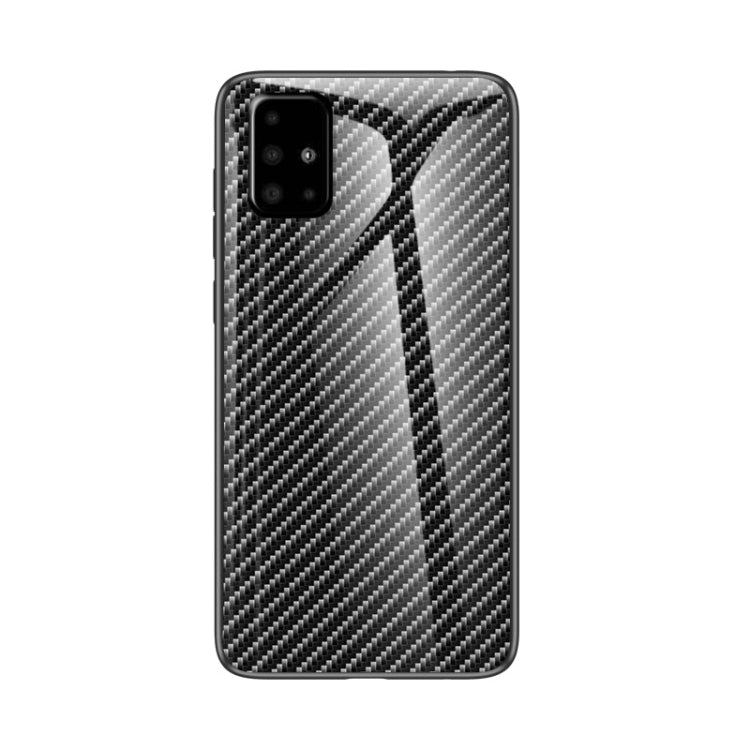 For Samsung Galaxy A71 5G Gradient Carbon Fiber Texture TPU Border Tempered Glass Case