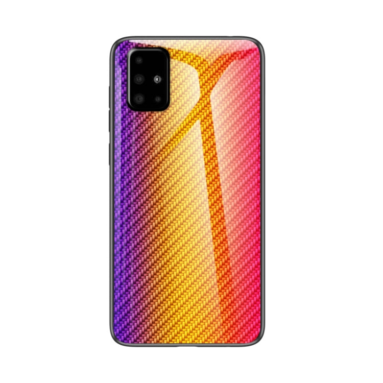 For Samsung Galaxy A71 5G Gradient Carbon Fiber Texture TPU Border Tempered Glass Case