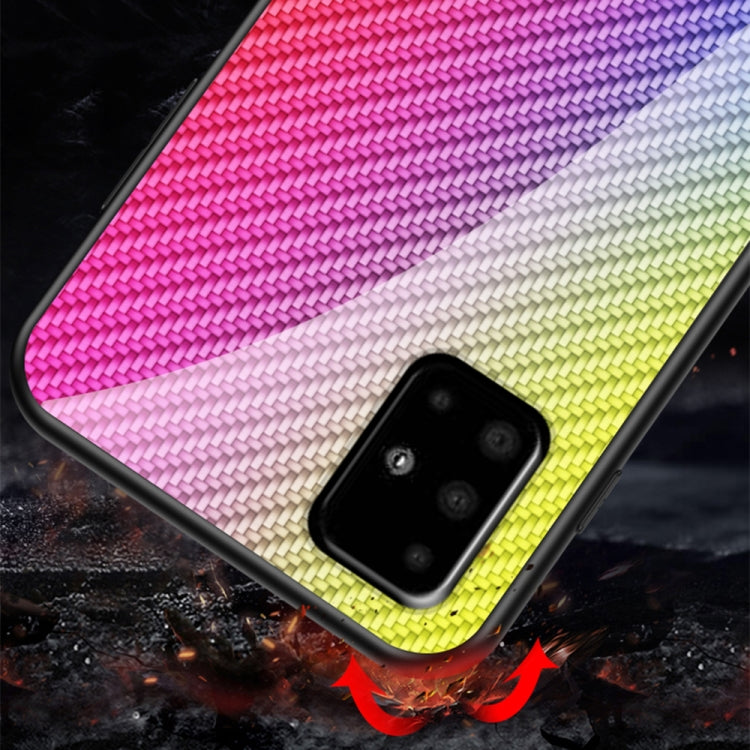 For Samsung Galaxy A71 5G Gradient Carbon Fiber Texture TPU Border Tempered Glass Case