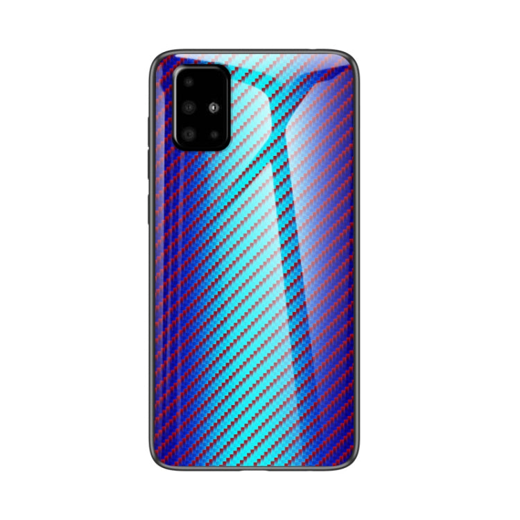 For Samsung Galaxy A71 5G Gradient Carbon Fiber Texture TPU Border Tempered Glass Case