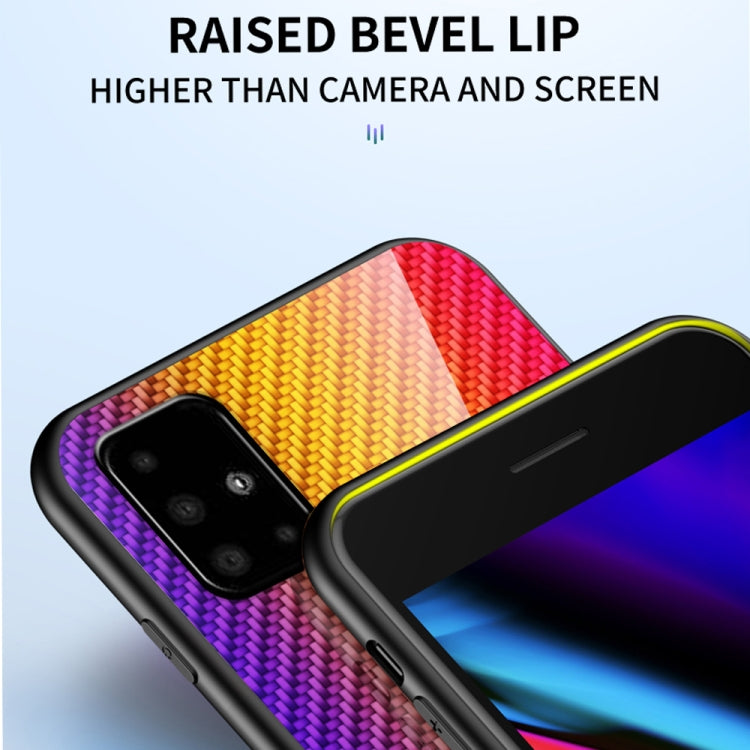 For Samsung Galaxy A71 5G Gradient Carbon Fiber Texture TPU Border Tempered Glass Case