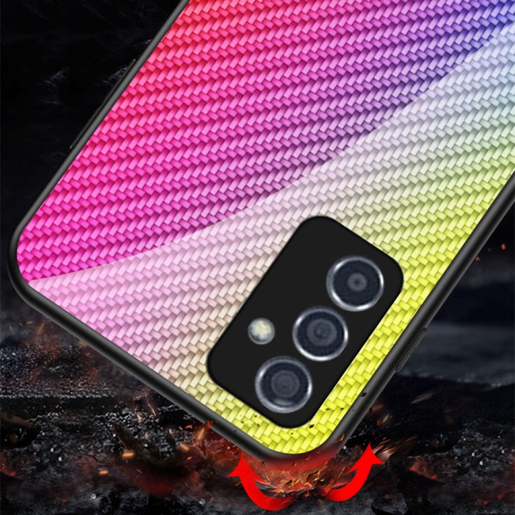 For Samsung Galaxy A82 Gradient Carbon Fiber Texture TPU Border Tempered Glass Case