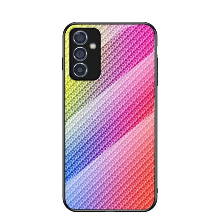 For Samsung Galaxy A82 Gradient Carbon Fiber Texture TPU Border Tempered Glass Case