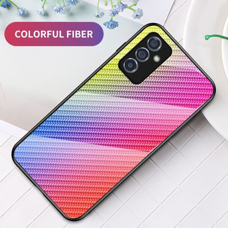 For Samsung Galaxy A82 Gradient Carbon Fiber Texture TPU Border Tempered Glass Case