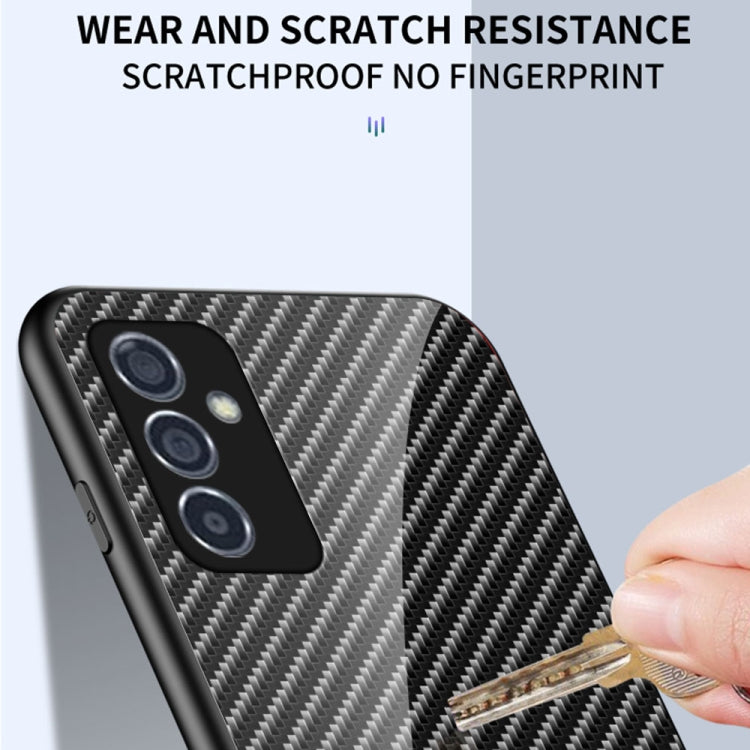 For Samsung Galaxy A82 Gradient Carbon Fiber Texture TPU Border Tempered Glass Case