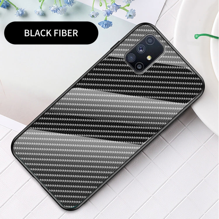 For Samsung Galaxy M31s Gradient Carbon Fiber Texture TPU Border Tempered Glass Case
