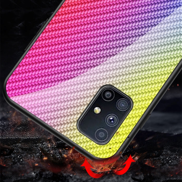 For Samsung Galaxy M31s Gradient Carbon Fiber Texture TPU Border Tempered Glass Case