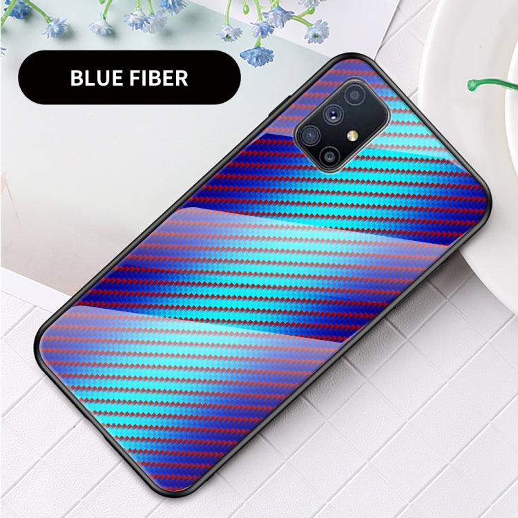 For Samsung Galaxy M31s Gradient Carbon Fiber Texture TPU Border Tempered Glass Case
