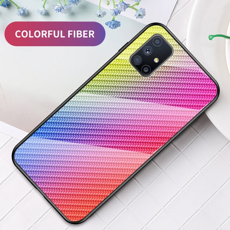 For Samsung Galaxy M31s Gradient Carbon Fiber Texture TPU Border Tempered Glass Case