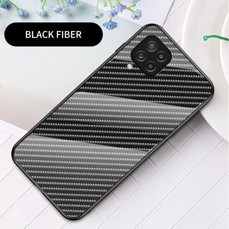 For Samsung Galaxy M32 Gradient Carbon Fiber Texture TPU Border Tempered Glass Case