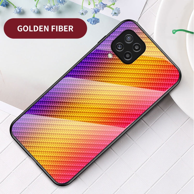 For Samsung Galaxy M32 Gradient Carbon Fiber Texture TPU Border Tempered Glass Case