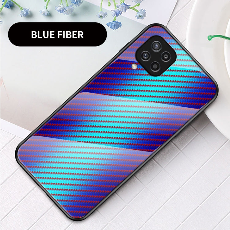 For Samsung Galaxy M32 Gradient Carbon Fiber Texture TPU Border Tempered Glass Case