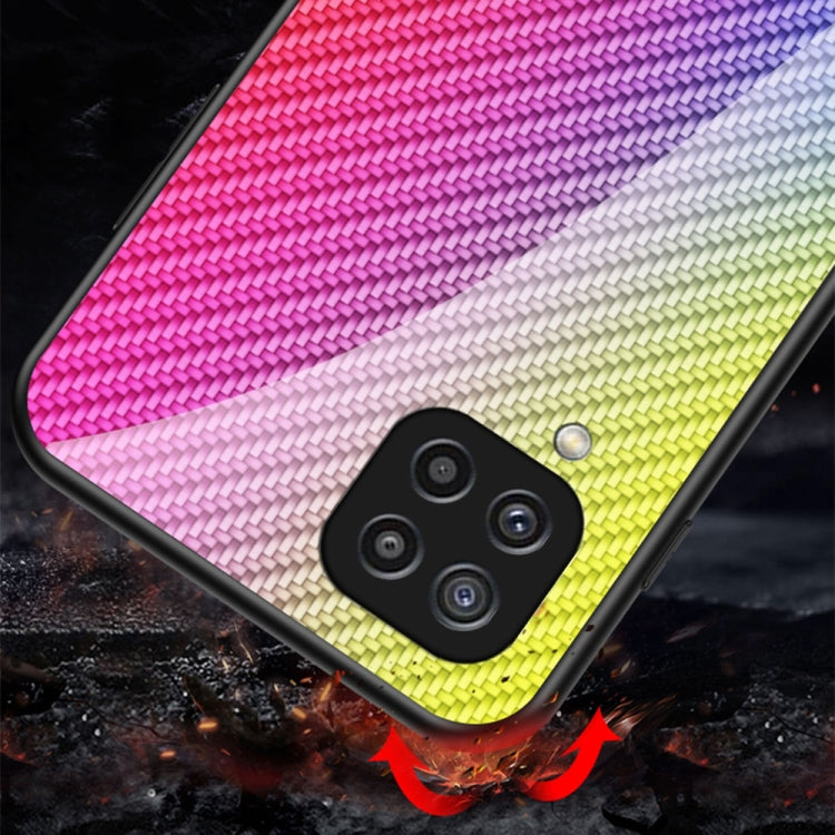 For Samsung Galaxy M32 Gradient Carbon Fiber Texture TPU Border Tempered Glass Case